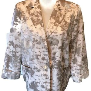 Robert Kitchen Canada Womens Blazer Jacket White and Taupe Button Size 14 Care